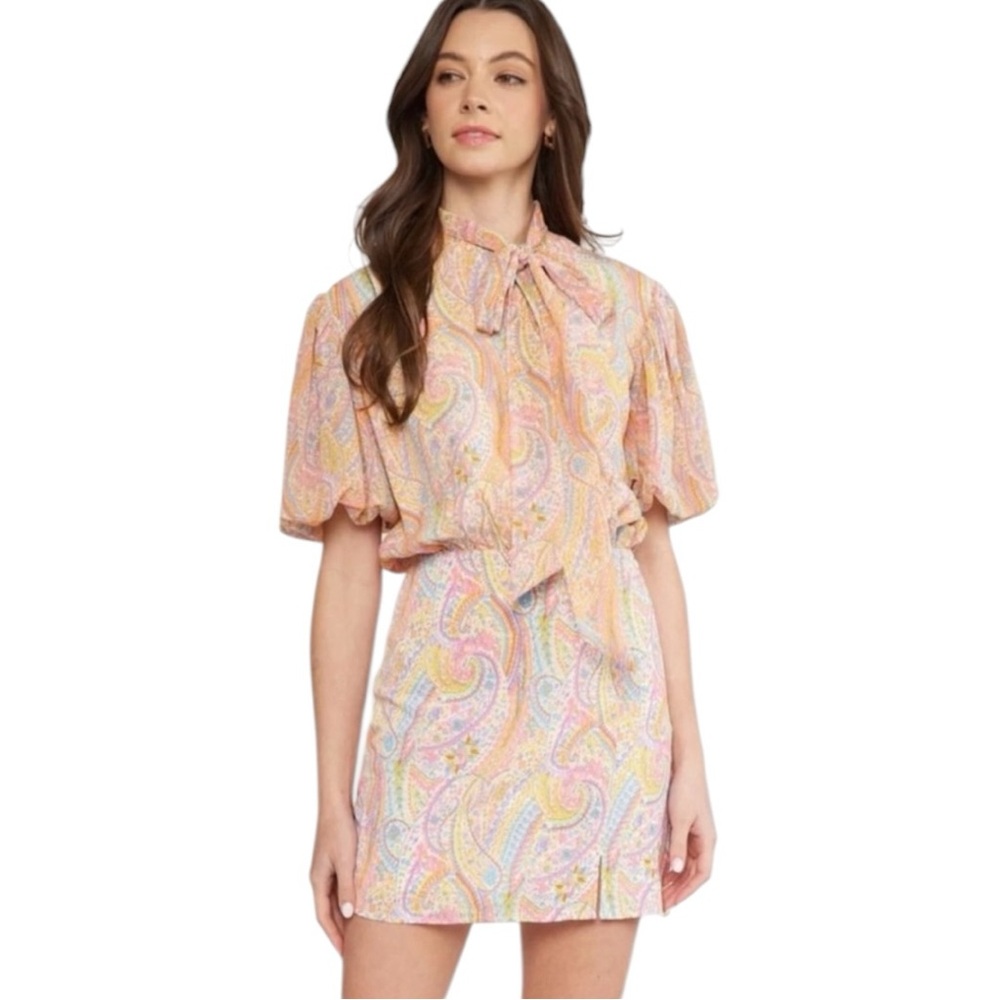 Entro Paisley Print Mock Neck Mini Dress